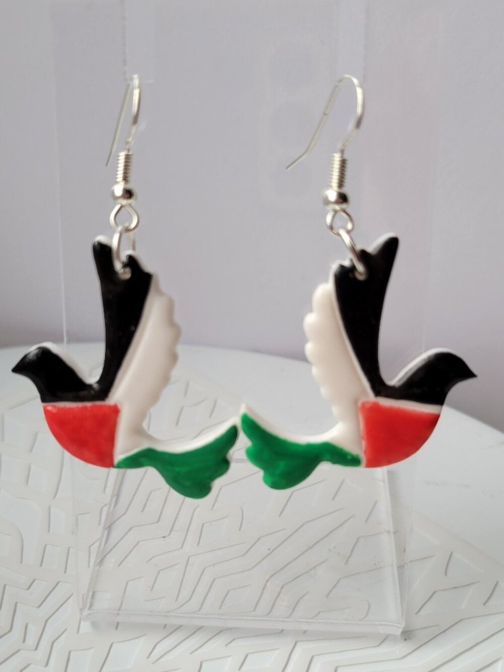 Palestinian Flag Dove Earrings - Handmade Polymer Clay Jewelry